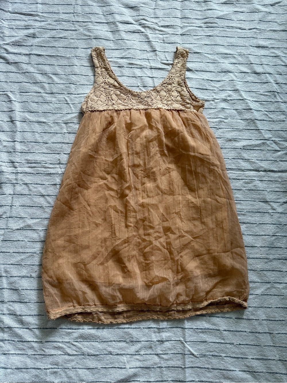 Girl Talk Y2K Boho Crochet Lace Babydoll Mini Dress Tunic Top Peach S